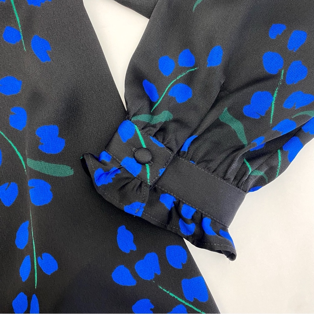 NEW Kate Spade Seabreeze Floral Ruffle Blouse Top Long Sleeve Black Blue - Picture 10 of 13